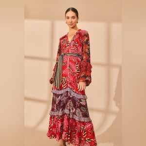 Farm Rio: Mixed Floral Prints Long Sleeve
Maxi Dress